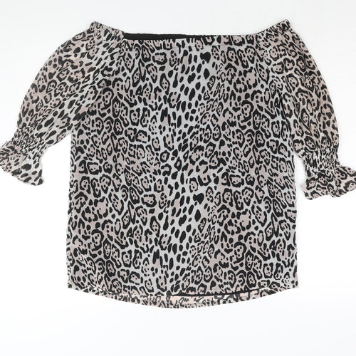 Sosandar Womens Multicoloured Animal Print Polyester Basic Blouse Size 10 Off the Shoulder - Jaguar Print