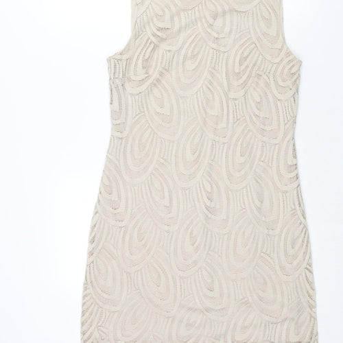 Wallis Womens Beige Polyester Shift Size 12 Round Neck Pullover