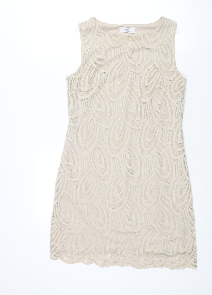 Wallis Womens Beige Polyester Shift Size 12 Round Neck Pullover