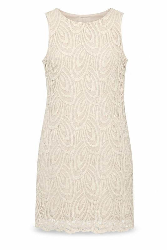 Front view of Wallis women’s beige polyester shift, size UK 12, round neck pullover