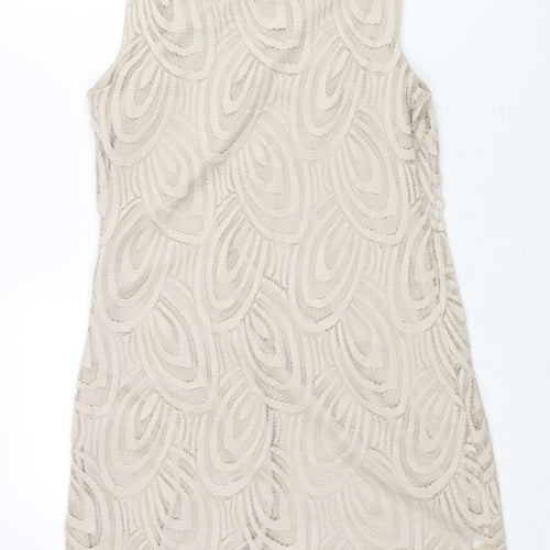 Wallis Womens Beige Polyester Shift Size 12 Round Neck Pullover