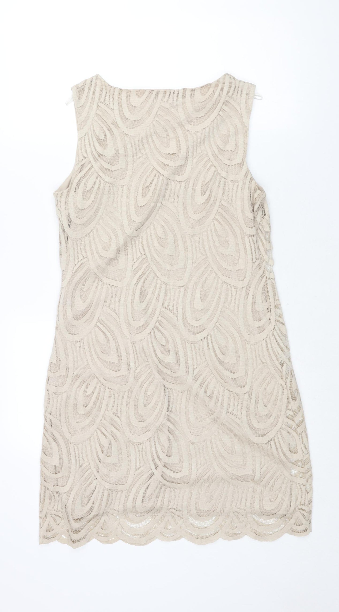 Wallis Womens Beige Polyester Shift Size 12 Round Neck Pullover