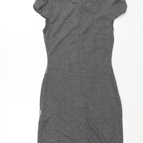 Ezia Womens Grey Polyester Mini Size 8 Round Neck Pullover - Sequin