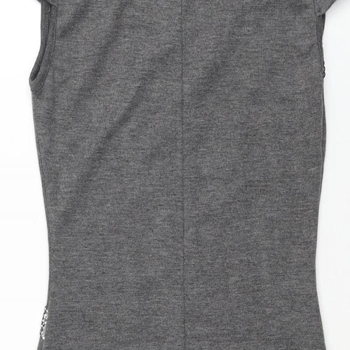 Ezia Womens Grey Polyester Mini Size 8 Round Neck Pullover - Sequin