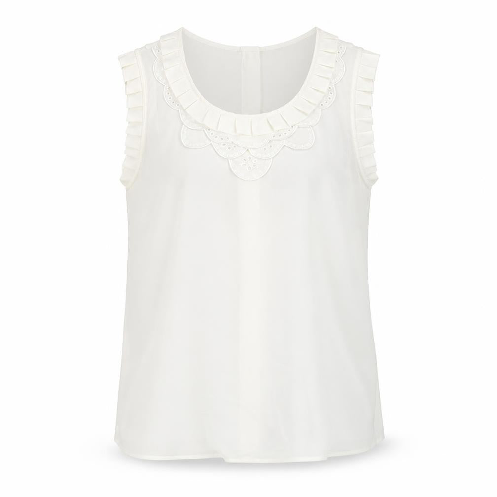 Front view of Limited Collection women’s ivory polyester basic blouse, size UK 10, round neck - frill lace