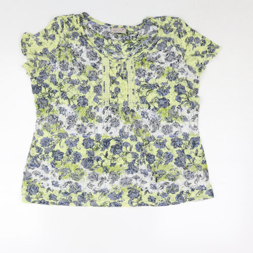 Marks and Spencer Womens Multicoloured Geometric Cotton Basic Blouse Size 18 Round Neck - Lace Trim
