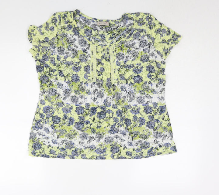 Marks and Spencer Womens Multicoloured Geometric Cotton Basic Blouse Size 18 Round Neck - Lace Trim