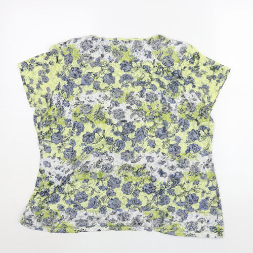 Marks and Spencer Womens Multicoloured Geometric Cotton Basic Blouse Size 18 Round Neck - Lace Trim