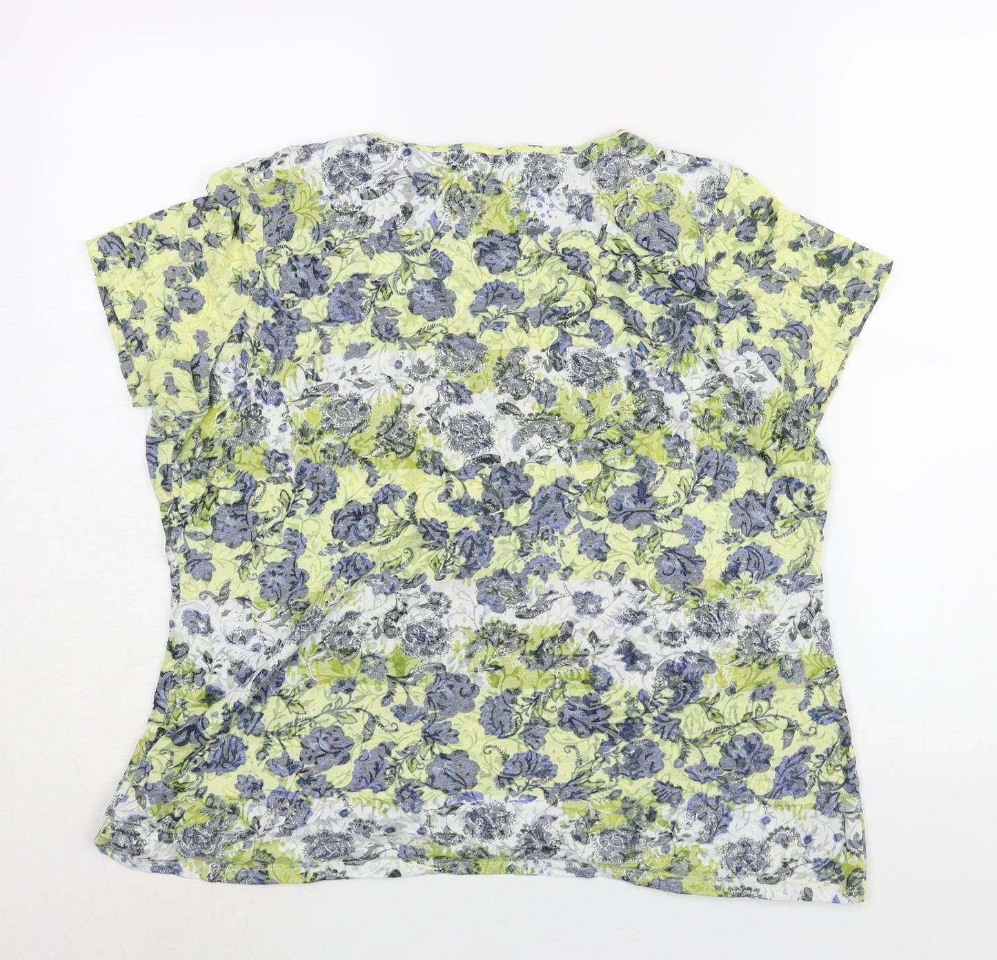 Marks and Spencer Womens Multicoloured Geometric Cotton Basic Blouse Size 18 Round Neck - Lace Trim