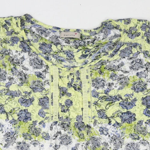 Marks and Spencer Womens Multicoloured Geometric Cotton Basic Blouse Size 18 Round Neck - Lace Trim
