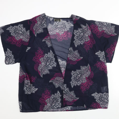 Originals Womens Blue Paisley Polyester Kimono Blouse Size L V-Neck