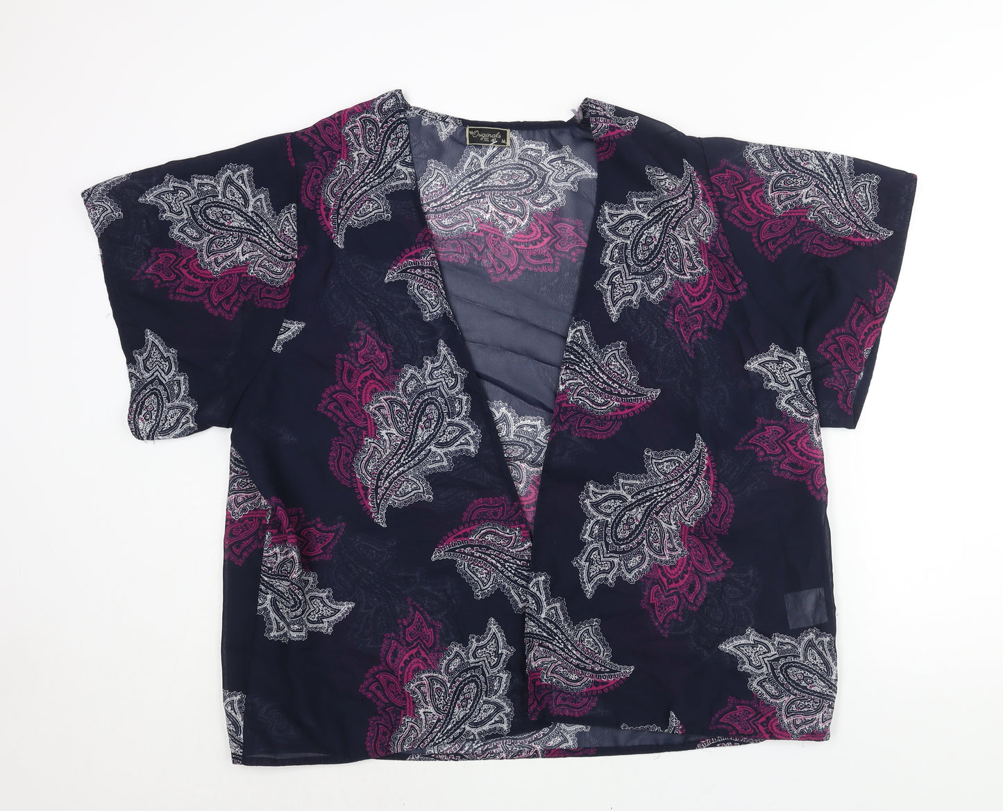 Originals Womens Blue Paisley Polyester Kimono Blouse Size L V-Neck