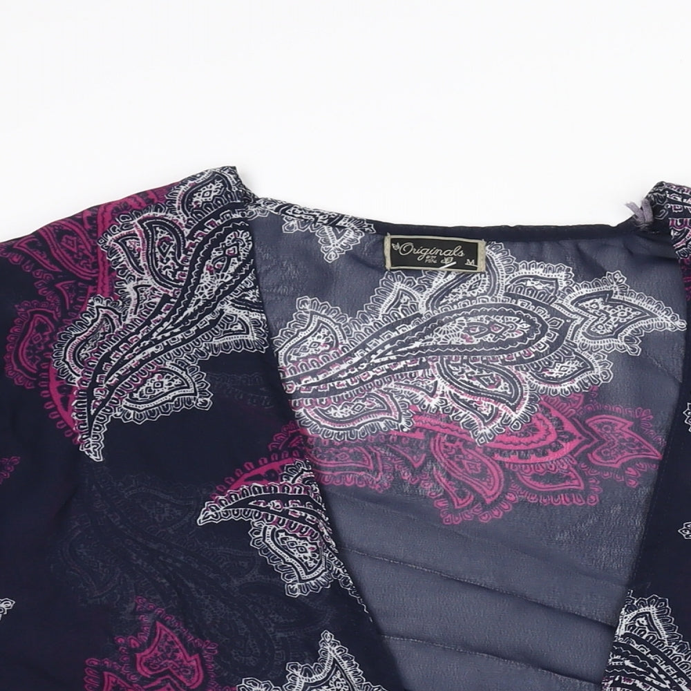 Originals Womens Blue Paisley Polyester Kimono Blouse Size L V-Neck