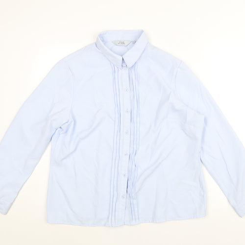 EWM Womens Blue Polyester Basic Button-Up Size 18 Collared - Pleat Detail