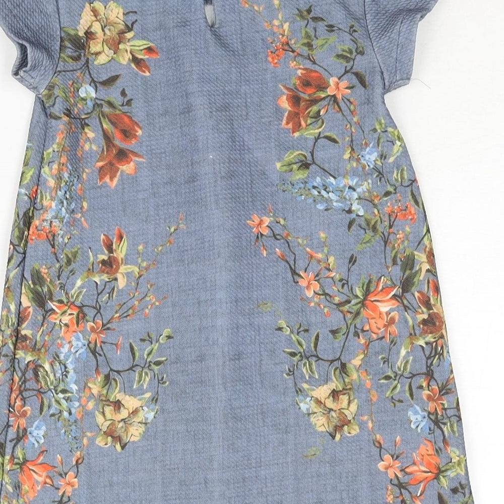 NEXT Girls Blue Floral Polyester Shift Size 5 Years Round Neck Button