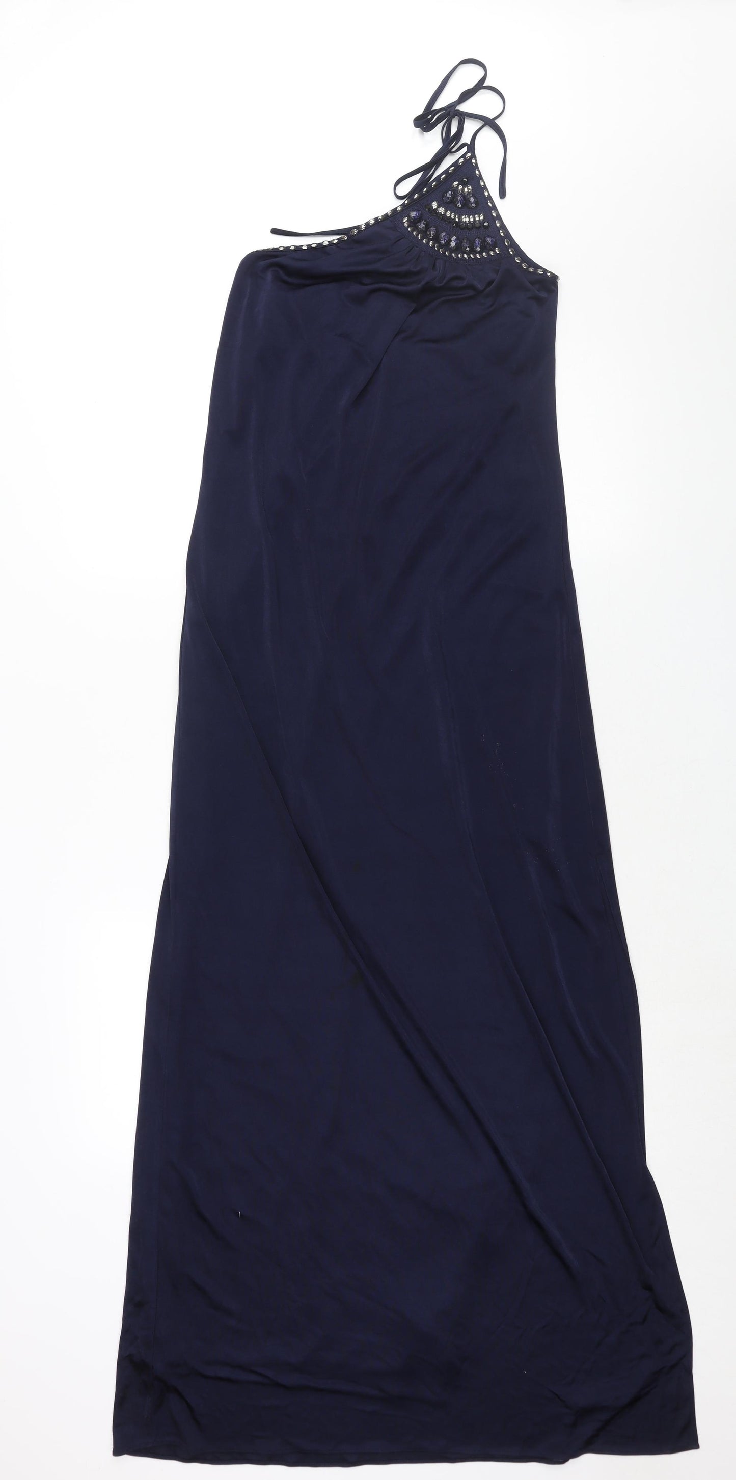 BCBGMAXAZRIA Womens Blue Polyester Maxi Size 2XS One Shoulder Tie - Stud Detail
