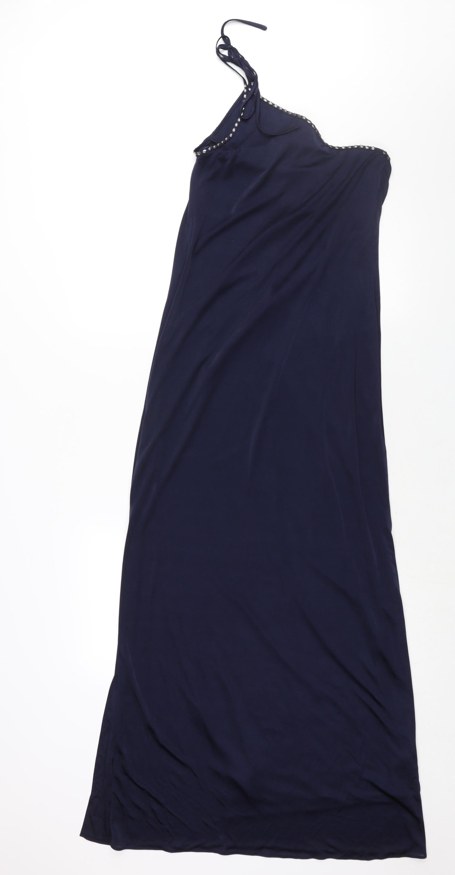 BCBGMAXAZRIA Womens Blue Polyester Maxi Size 2XS One Shoulder Tie - Stud Detail