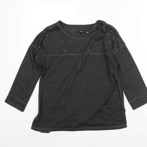 NEXT Womens Grey Round Neck Polyester Pullover Jumper Size 6 - Beading Detail