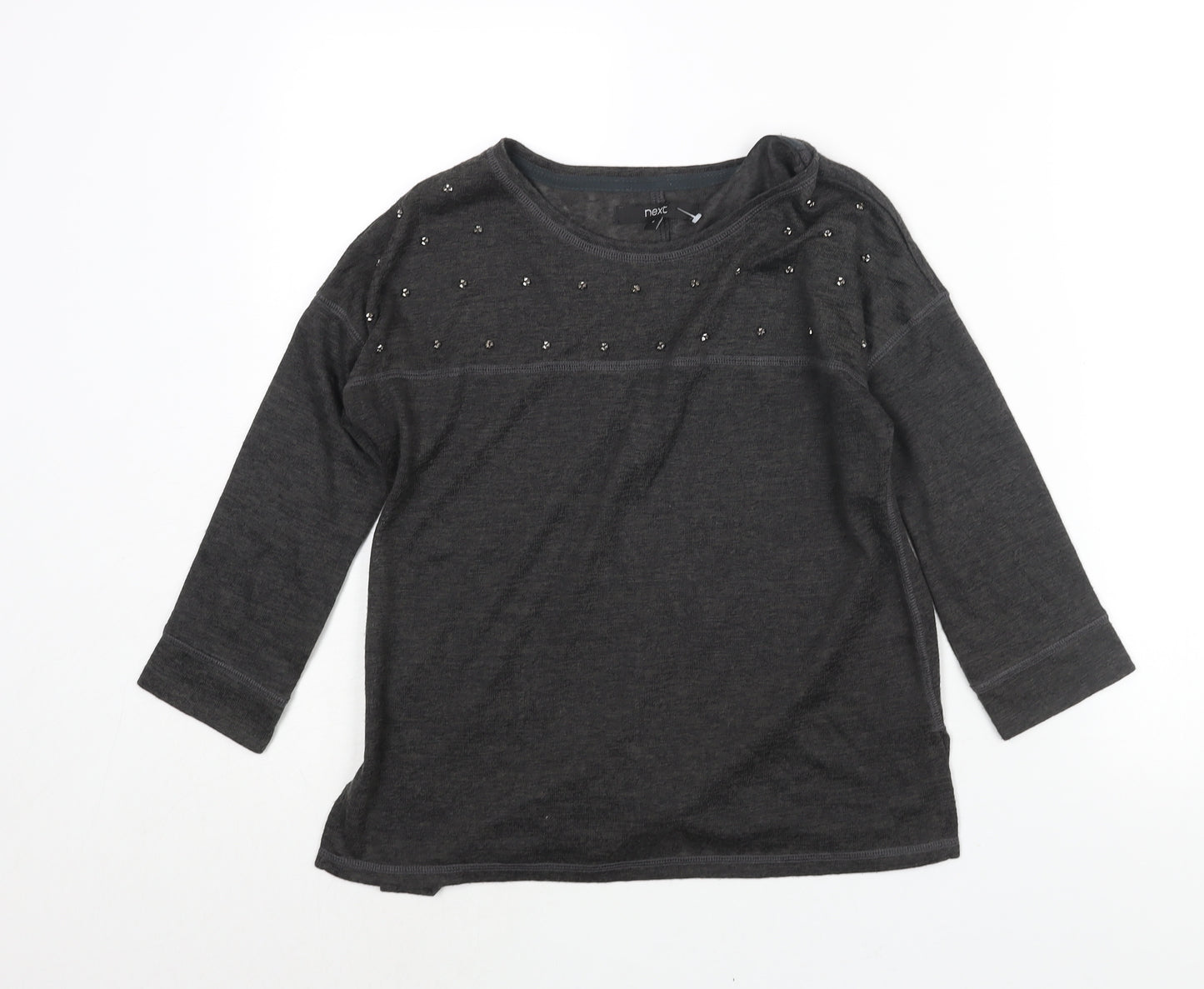 NEXT Womens Grey Round Neck Polyester Pullover Jumper Size 6 - Beading Detail