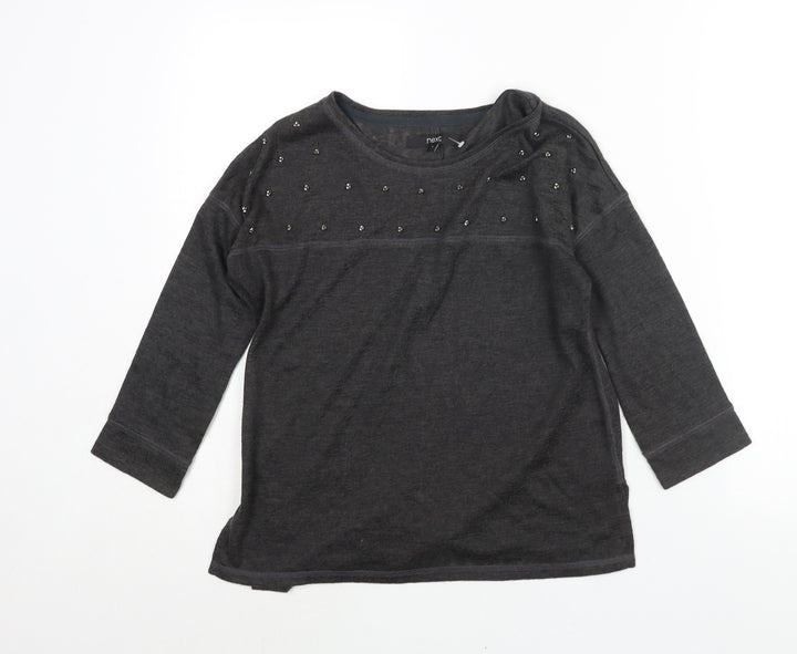 NEXT Womens Grey Round Neck Polyester Pullover Jumper Size 6 - Beading Detail