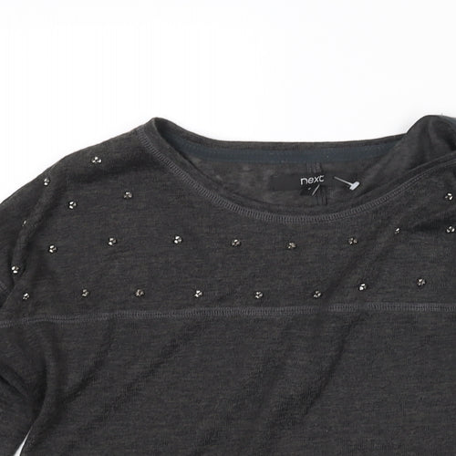 NEXT Womens Grey Round Neck Polyester Pullover Jumper Size 6 - Beading Detail