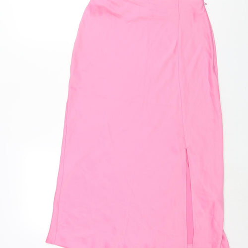 Monki Womens Pink Polyester A-Line Skirt Size 10 Zip - Front Slit