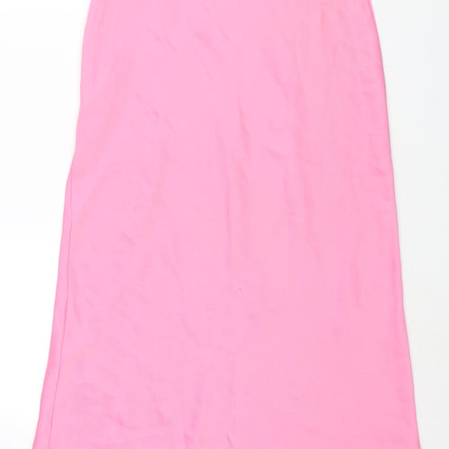 Monki Womens Pink Polyester A-Line Skirt Size 10 Zip - Front Slit