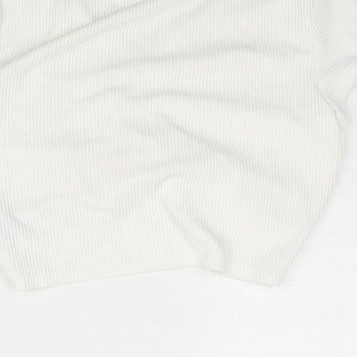Divided by H&M Womens Ivory Polyester Cropped Blouse Size M V-Neck - Drawstring Detail