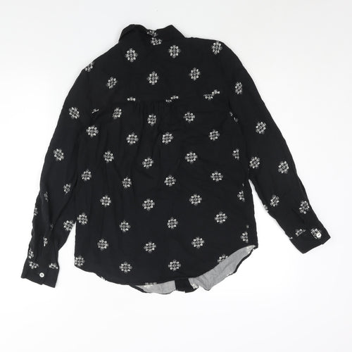Marks and Spencer Womens Black Geometric Viscose Basic Button-Up Size 8 Collared