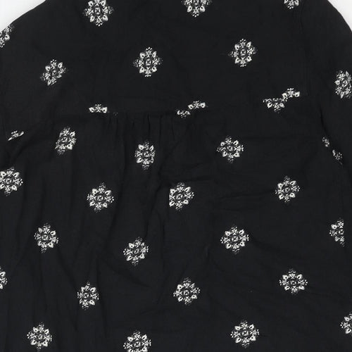 Marks and Spencer Womens Black Geometric Viscose Basic Button-Up Size 8 Collared