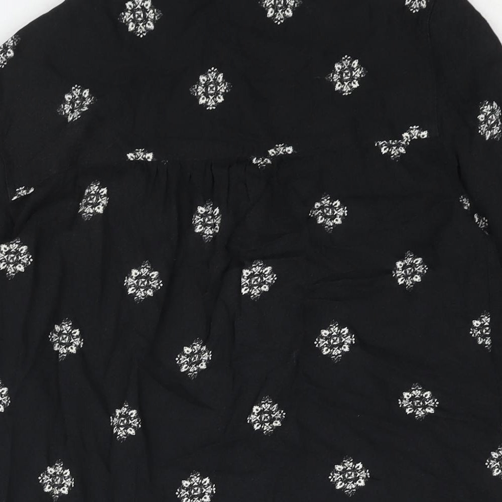Marks and Spencer Womens Black Geometric Viscose Basic Button-Up Size 8 Collared