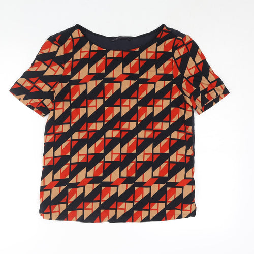 Marks and Spencer Womens Multicoloured Polyester Basic Blouse Size 8 Round Neck - Geometric Print
