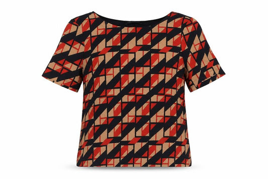 Front view of Marks & Spencer women’s multicoloured polyester basic blouse, size UK 8, round neck - geometric print