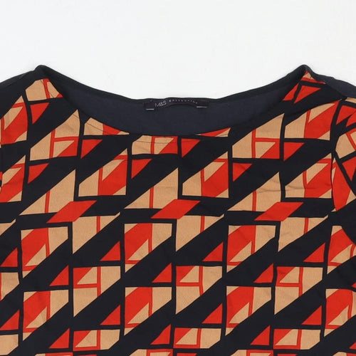Marks and Spencer Womens Multicoloured Polyester Basic Blouse Size 8 Round Neck - Geometric Print