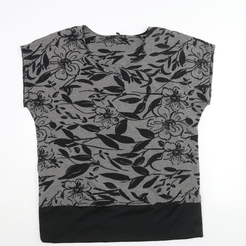 Yest Womens Grey Floral Polyester Basic Blouse Size 18 Round Neck