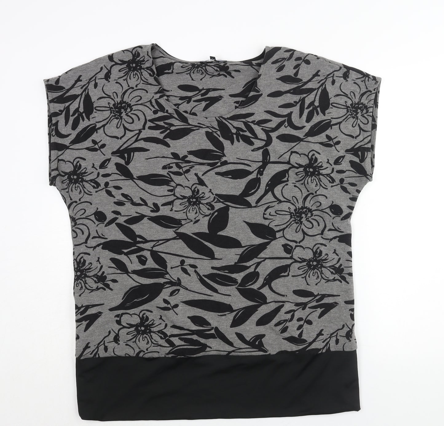 Yest Womens Grey Floral Polyester Basic Blouse Size 18 Round Neck