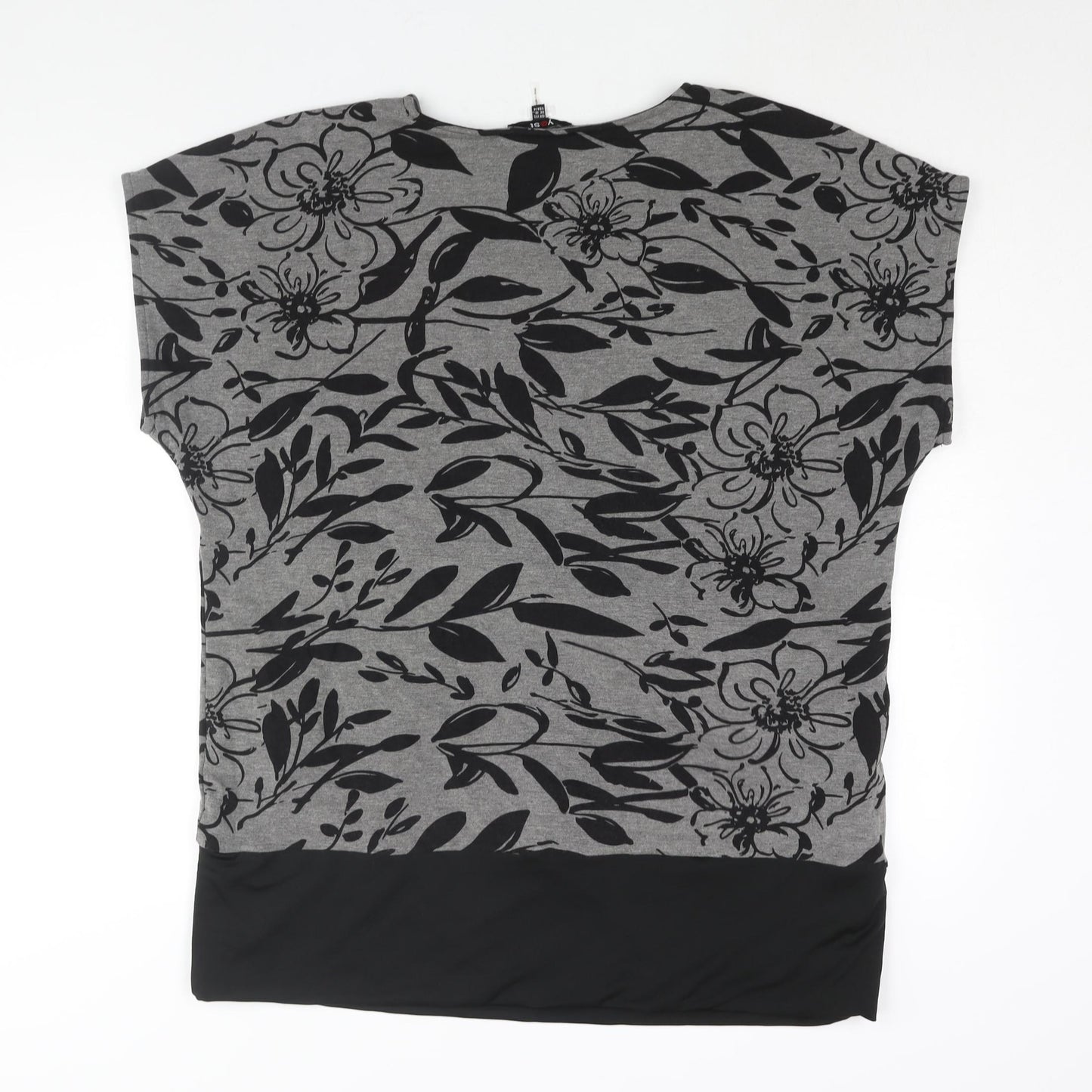 Yest Womens Grey Floral Polyester Basic Blouse Size 18 Round Neck