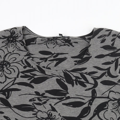 Yest Womens Grey Floral Polyester Basic Blouse Size 18 Round Neck