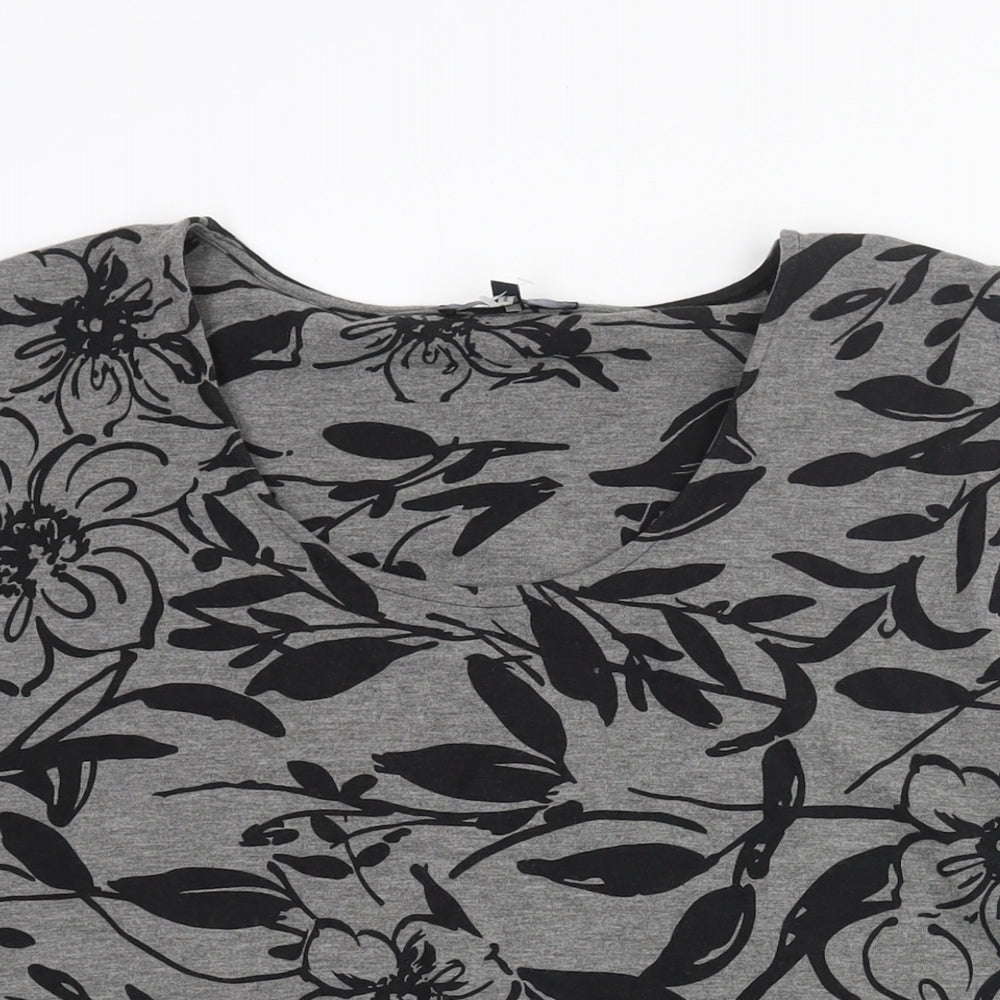 Yest Womens Grey Floral Polyester Basic Blouse Size 18 Round Neck