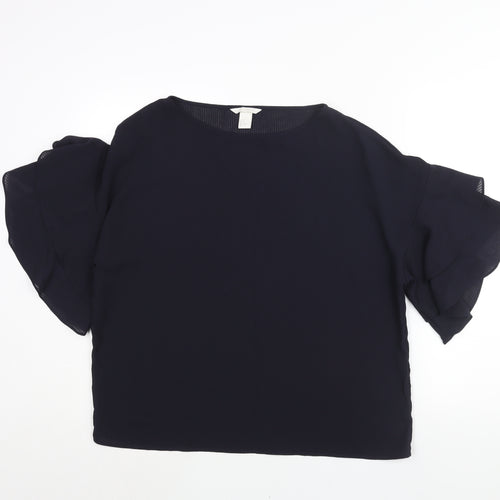 H&M Womens Blue Polyester Basic Blouse Size 14 Off the Shoulder - Frill Sleeve