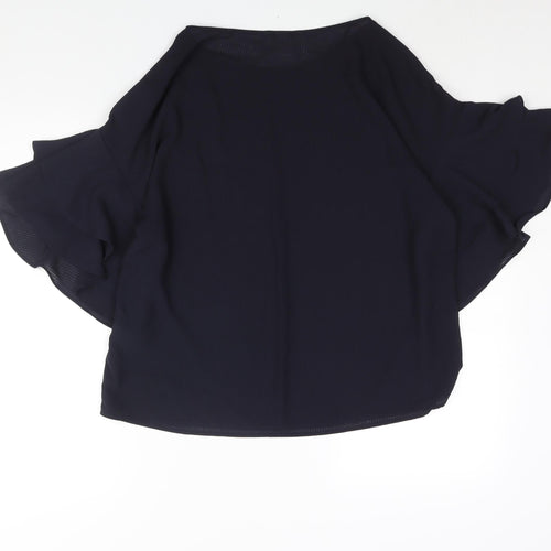 H&M Womens Blue Polyester Basic Blouse Size 14 Off the Shoulder - Frill Sleeve