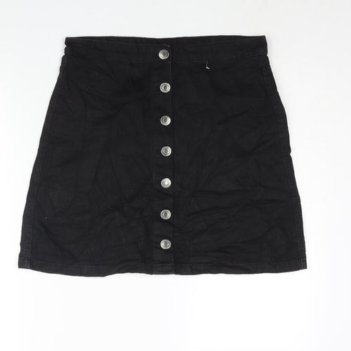 BHS Girls Black Cotton A-Line Skirt Size 15-16 Years Regular Button