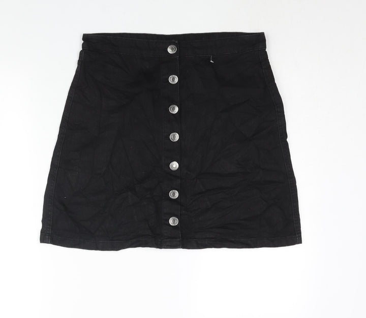 BHS Girls Black Cotton A-Line Skirt Size 15-16 Years Regular Button