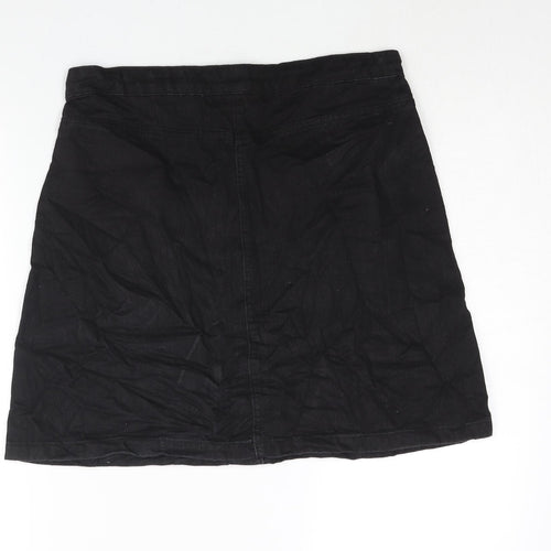 BHS Girls Black Cotton A-Line Skirt Size 15-16 Years Regular Button