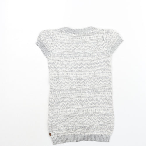 H&M Girls Silver Fair Isle Cotton Jumper Dress Size 3-4 Years Mock Neck Pullover