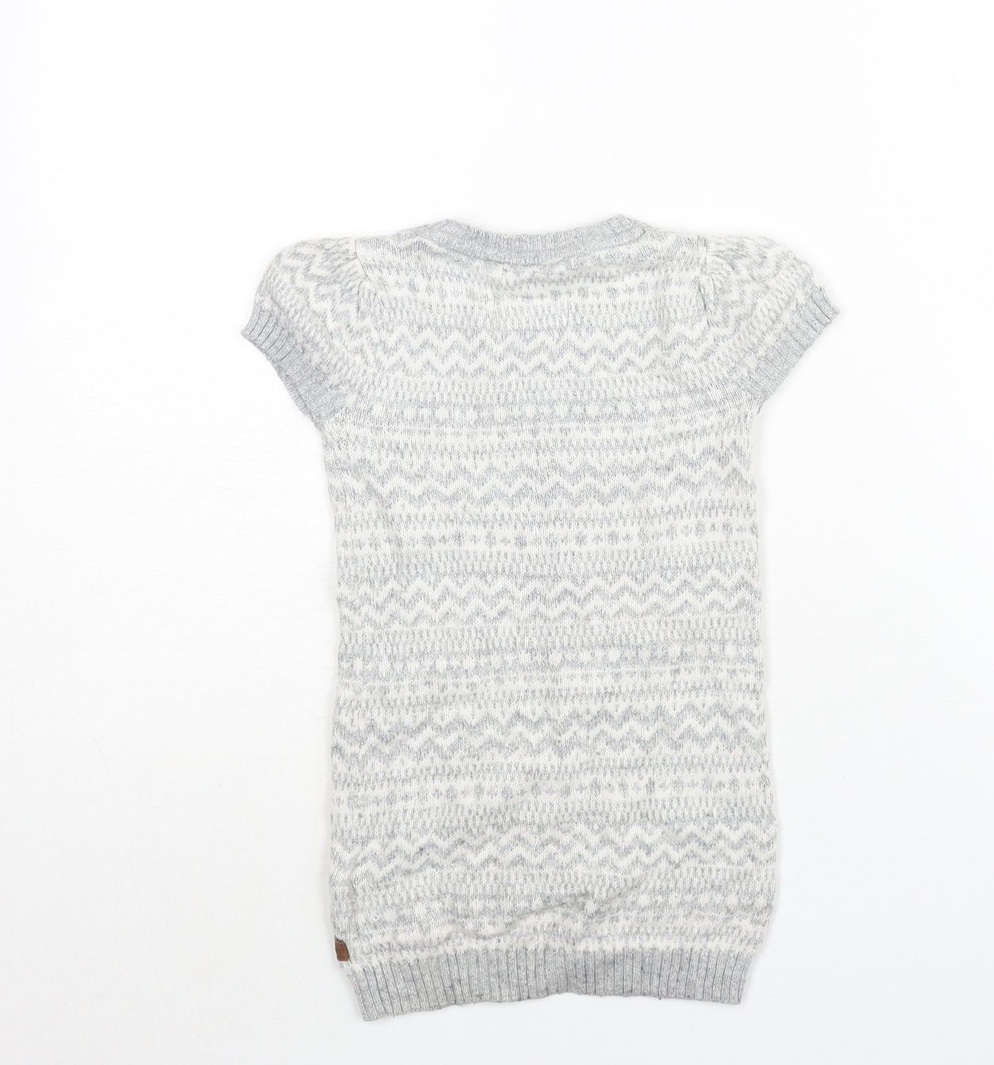 H&M Girls Silver Fair Isle Cotton Jumper Dress Size 3-4 Years Mock Neck Pullover