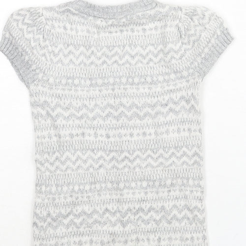 H&M Girls Silver Fair Isle Cotton Jumper Dress Size 3-4 Years Mock Neck Pullover