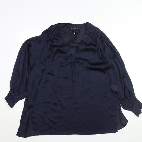 Zara Womens Blue Polyester Tunic Blouse Size S V-Neck