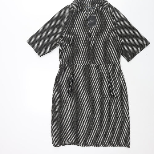 NEXT Womens Black Geometric Polyester Shift Size 8 V-Neck Pullover