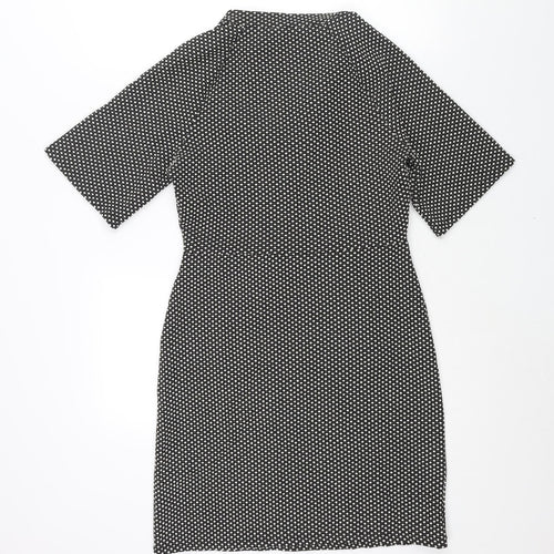 NEXT Womens Black Geometric Polyester Shift Size 8 V-Neck Pullover